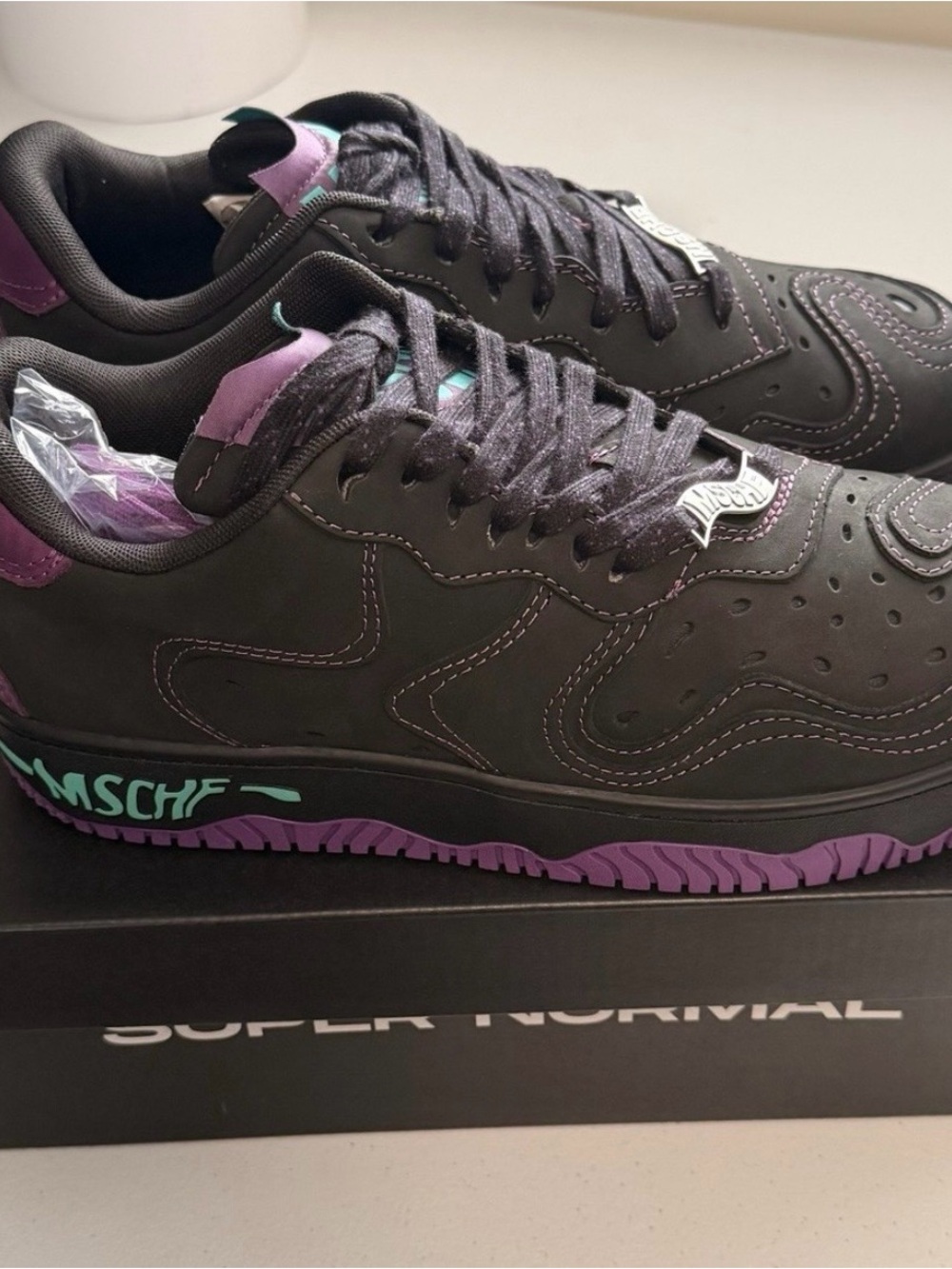 Men's Black Sneakers with Purple and Teal Accents